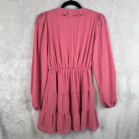 Show Me Your Mumu Dress Womens XS Pink Long Sleeve Ruffle Tier Addy Tie Boho - Picture 7 of 15